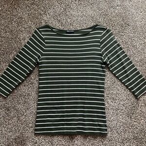 Green Striped 3/4 Sleeve Women's Top